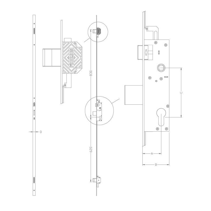 Security Lock three locks on doors DOMUS 35mm aluminum TOP GEAR 3