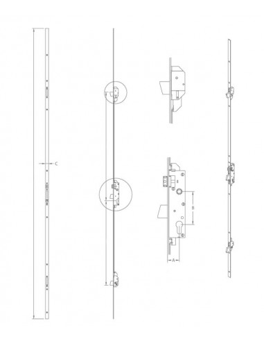 Μαχαιρωτή κλειδαριά ασφαλείας 3 Σημείων 35/85/24 για πόρτες αλουμινίου-PVC-ξύλου.