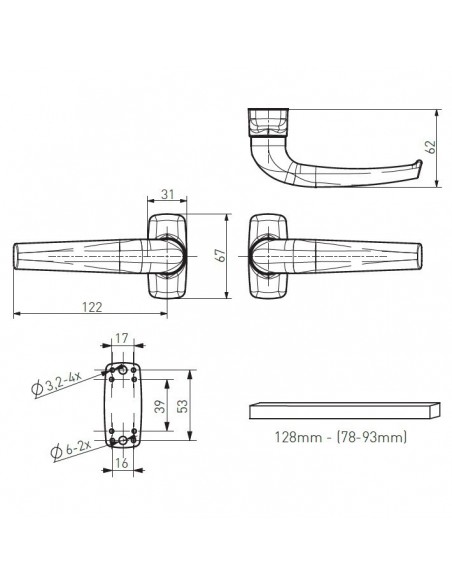 Double handle aluminum handle with rosette for door Double handle aluminum handle with rosette for door
