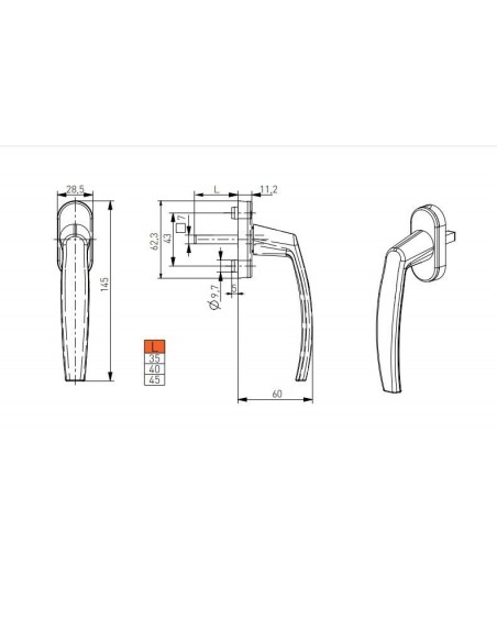 Trend handle for doors and plastic windows, aluminum and wooden Trend handle for doors and plastic windows, aluminum and wooden