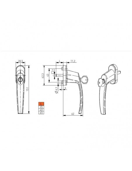 Handle with key Trend for doors and plastic windows, aluminum and wooden Handle with key Trend for doors and plastic windows, aluminum and wooden